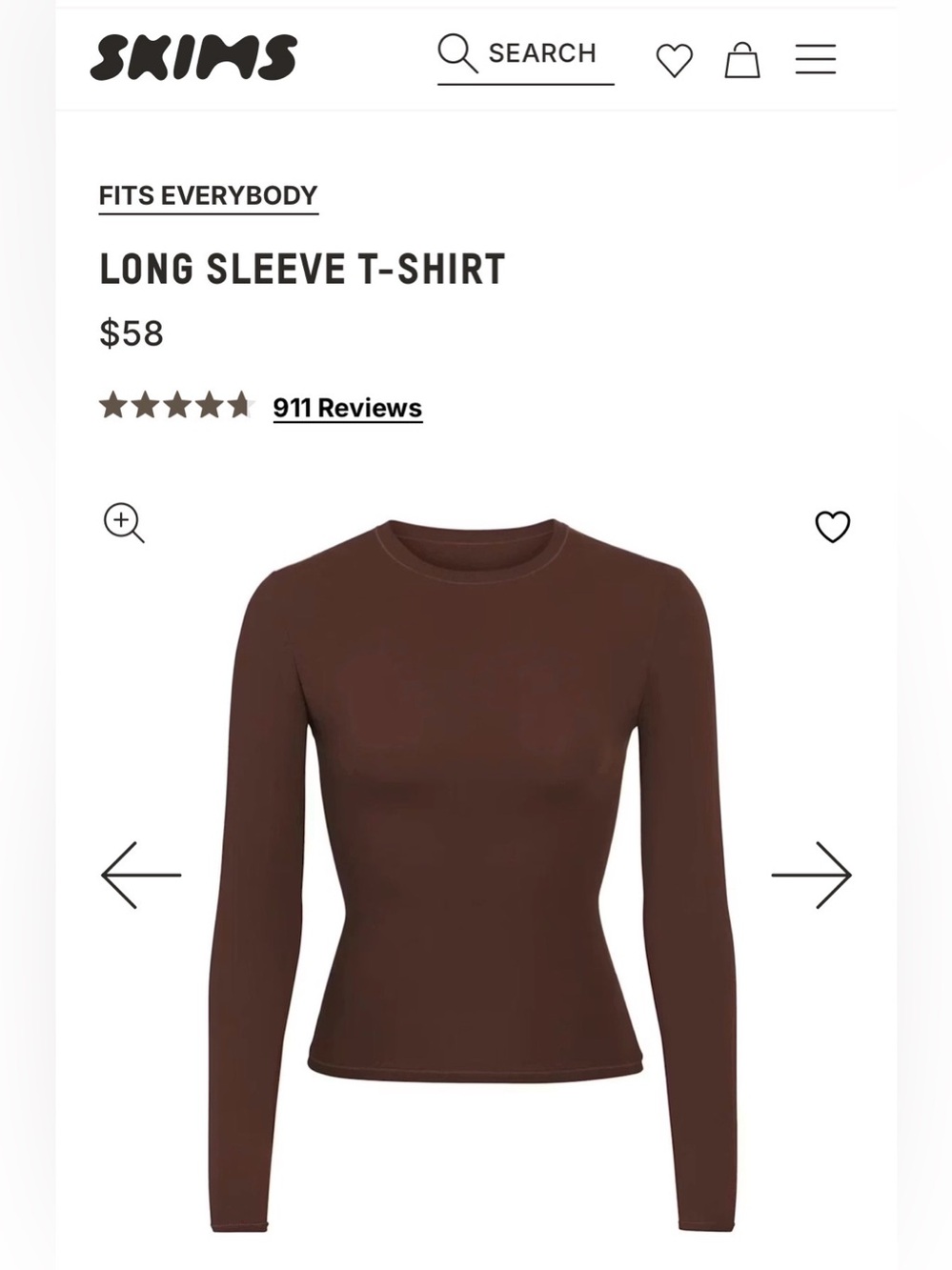 SKIMS Long Sleeve T-Shirt in Cocoa